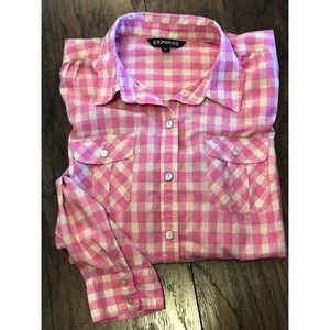 EXPRESS WOMENS COTTON PINK GINGHAM SHIRT - SIZE M